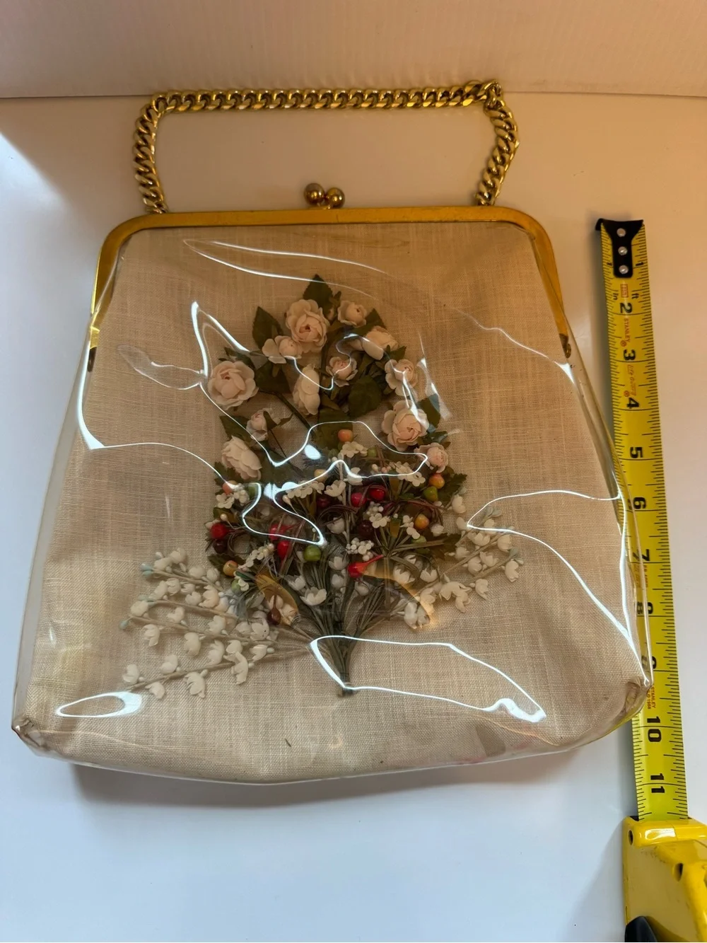 Vintage Clear Vinyl Over Cloth Purse with Flowers